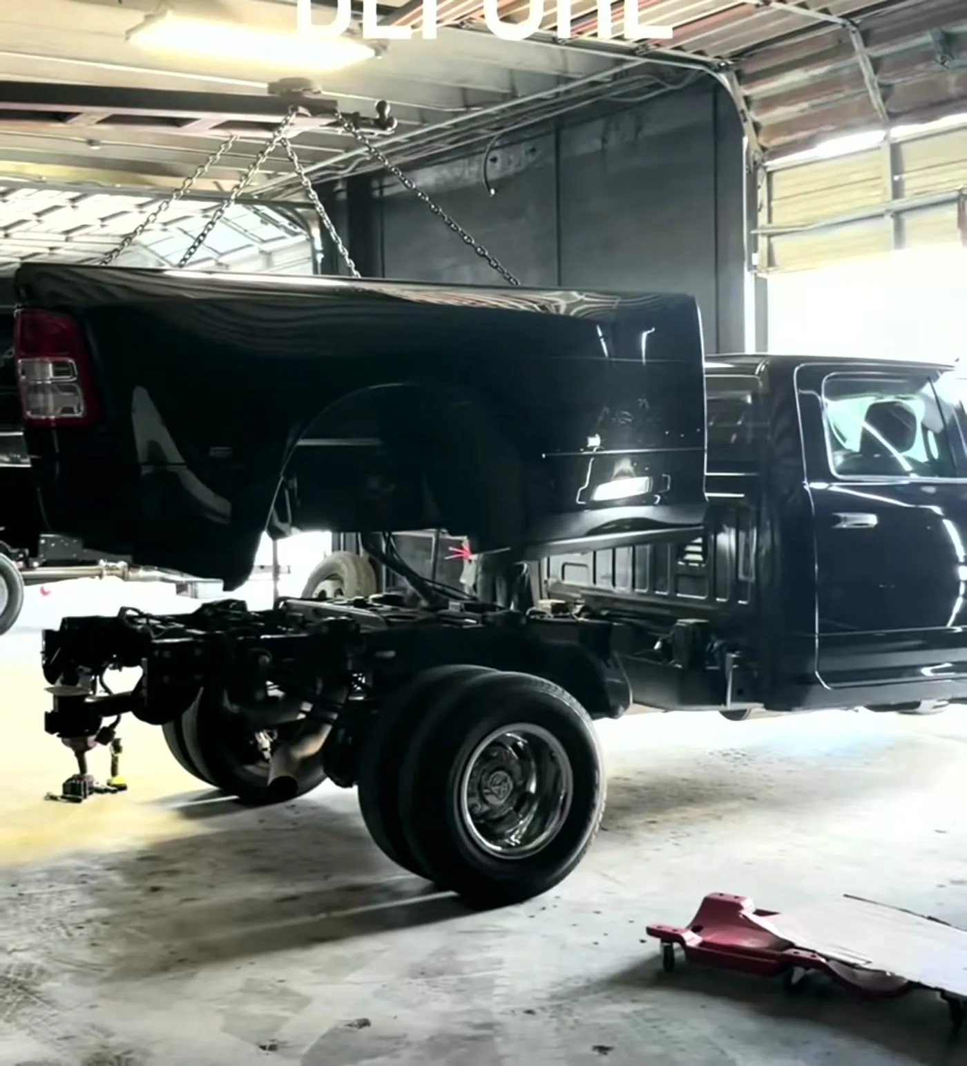 Factory pickup bed removed, bare chassis